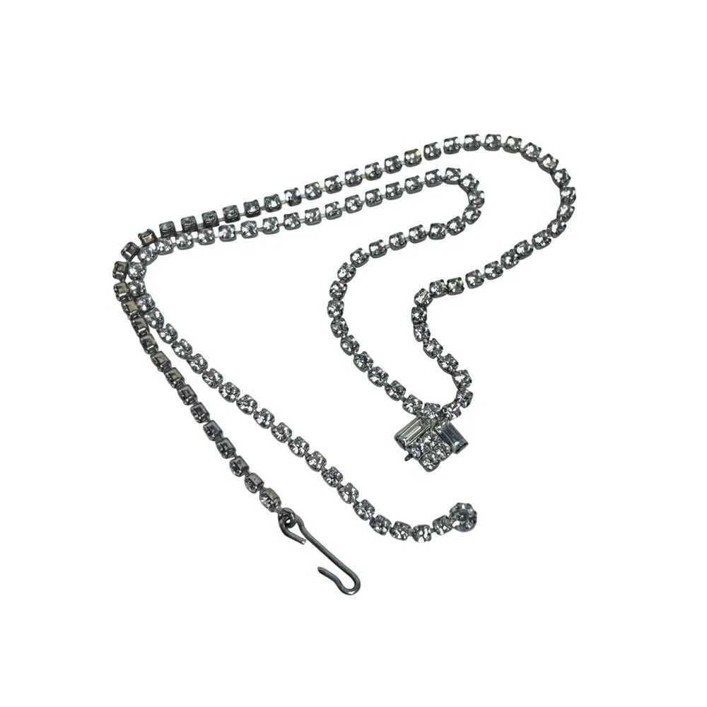 Silver Tone And Clear Rhinestone Choker Necklace With Hook Clasp  (6191) - Picture 6 of 6